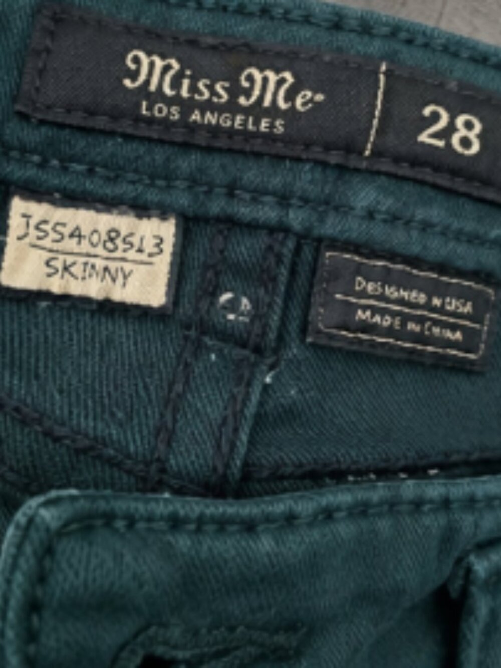 Miss Me Skinny Jeans Size 28 Dark Teal Mid Rise Stretch Ankle Length - Picture 5 of 7